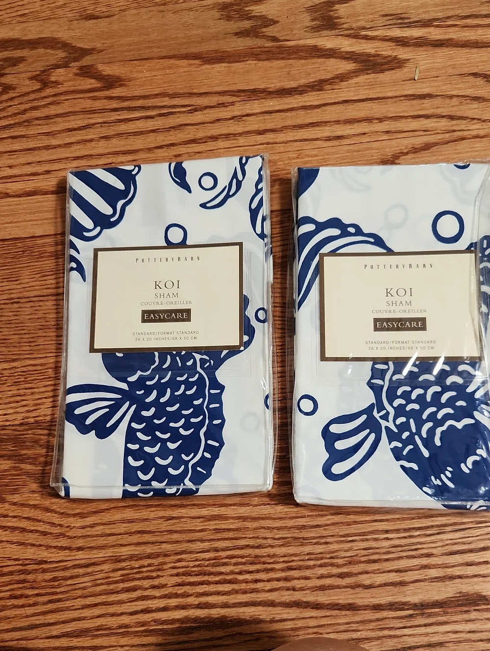 Pair Of Pottery Barn Navy and White Koi-Print Standard Shams